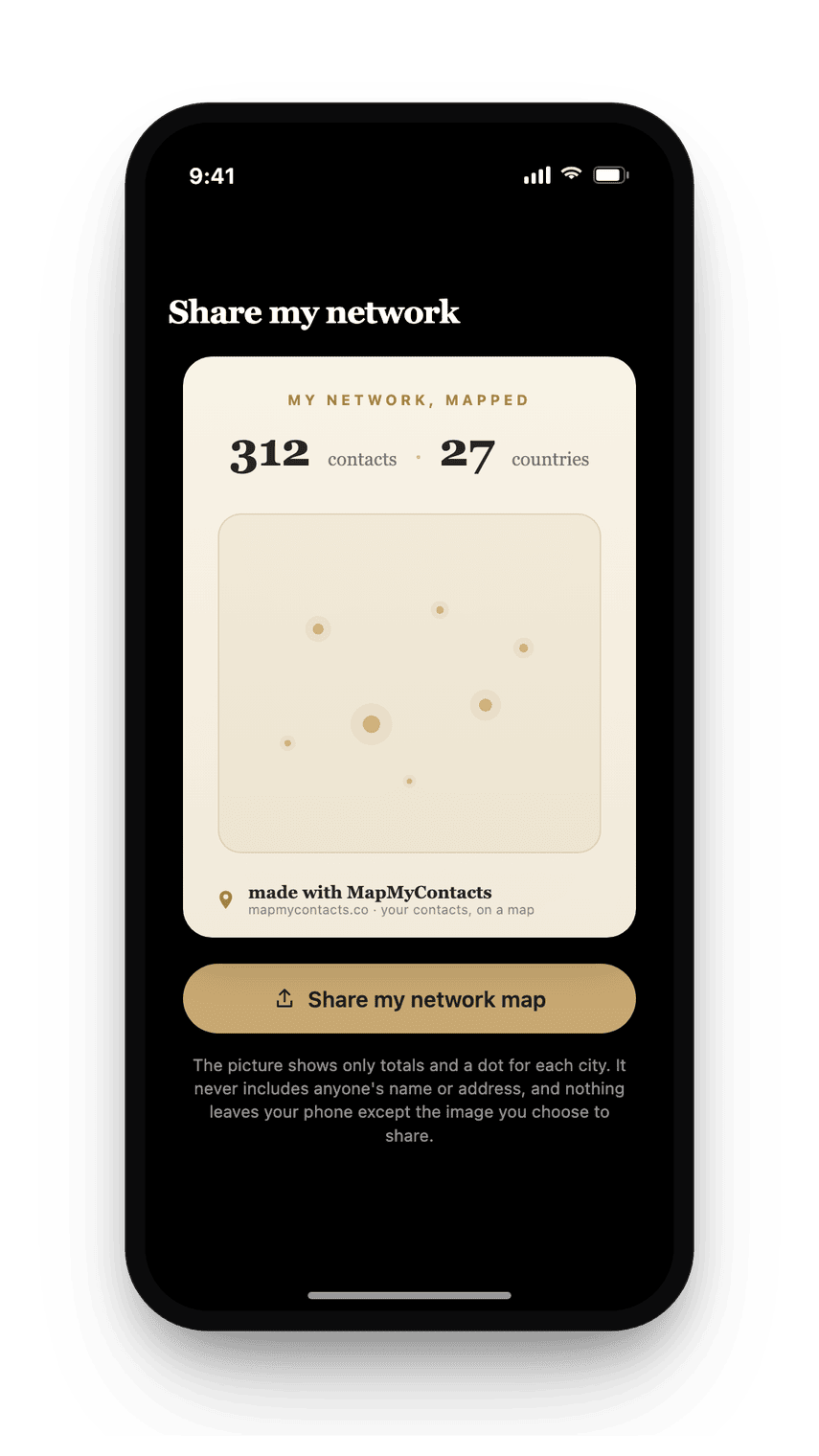 The shareable network card in dark mode.