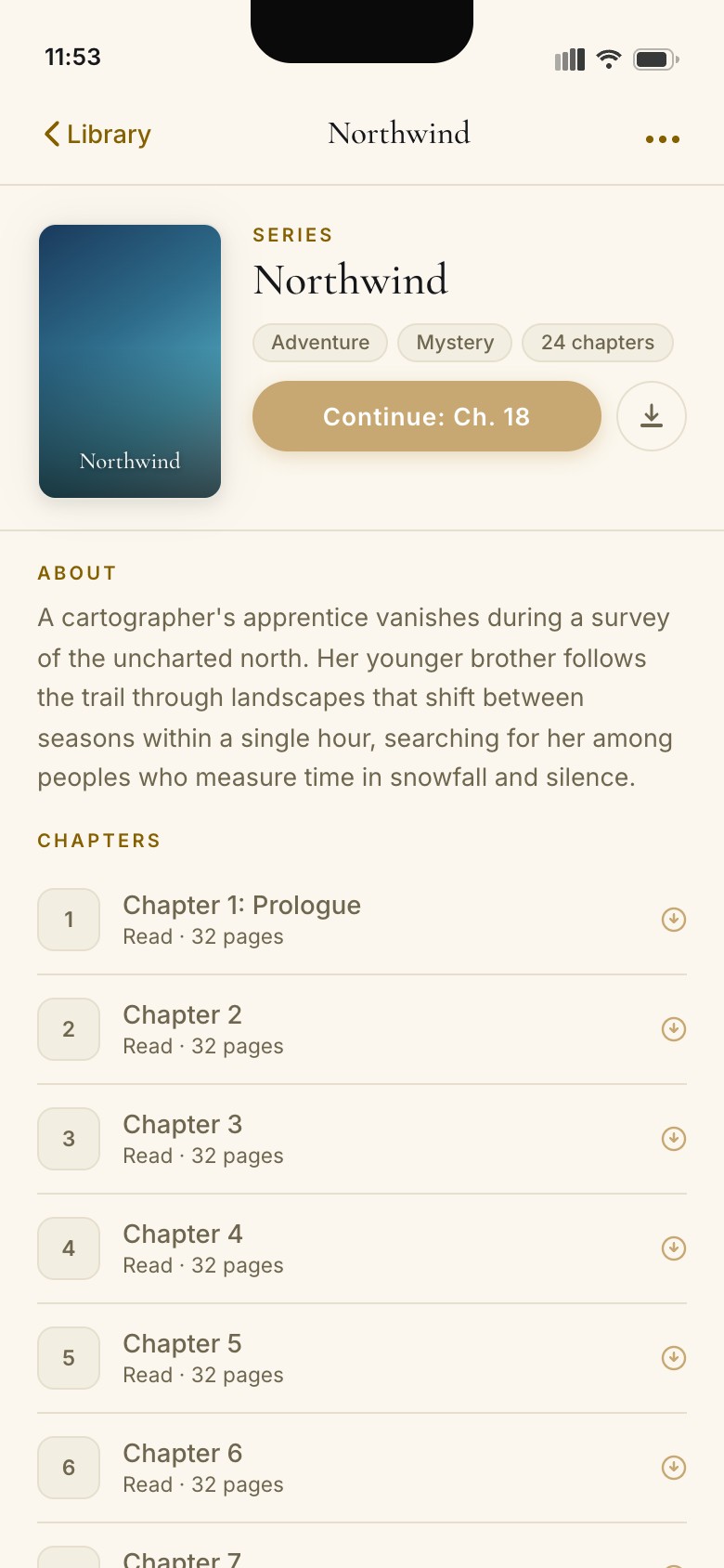 Conduit series detail: a large cover, synopsis, and chapter list