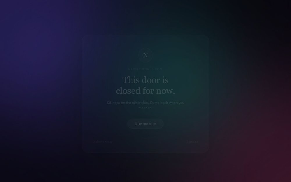 Quietsite block page with a custom photo background and the user's own message